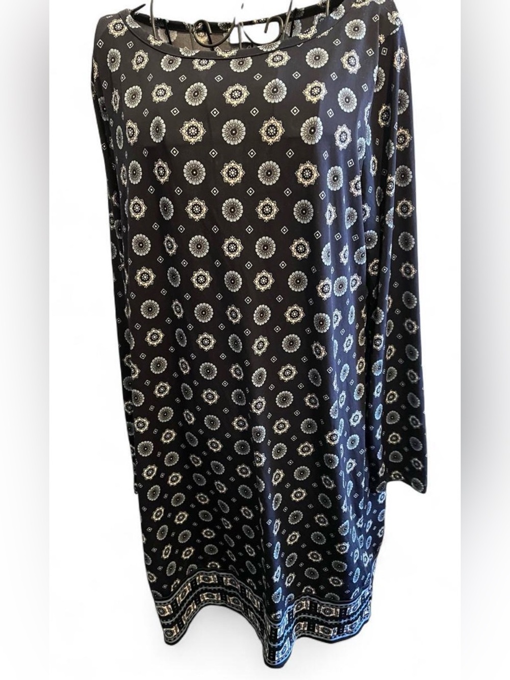 Navy Printed Long Sleeve Women's Dress
